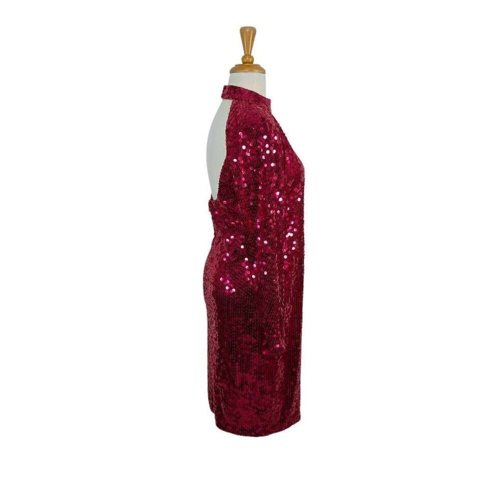 Nightline M VTG 12 Red Sequin Disco Dress Keyhole Back 70s 80s Costume Tootsie - Picture 3 of 10